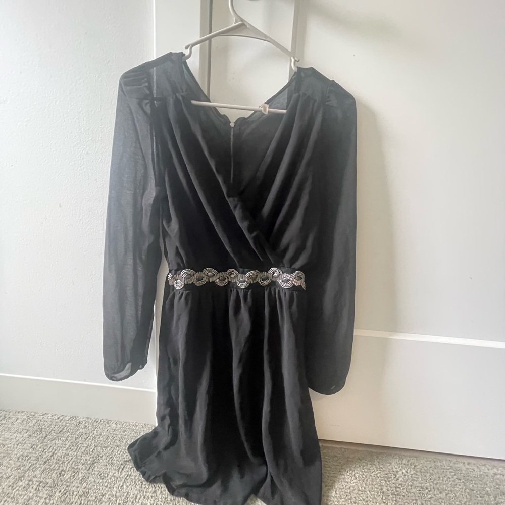 Sage Black Dress with Silver Embellishments